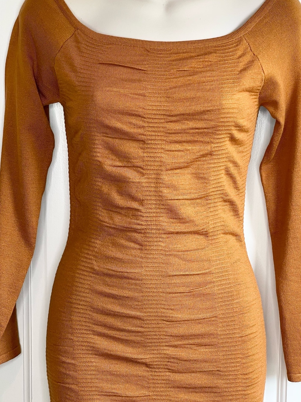 M, L, XL Long Sleeve Ruched Bodycon Dress in Rust - Picture 2 of 8